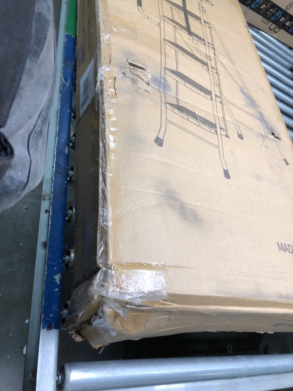 Photo 1 of HBTower 5 Step Ladder with Handrails, Folding Step Stool with Tool Platform, 330 LBS Portable Steel Ladder for Adults for Home Kitchen Library Office, Pink 5-Step with Handrails Pink