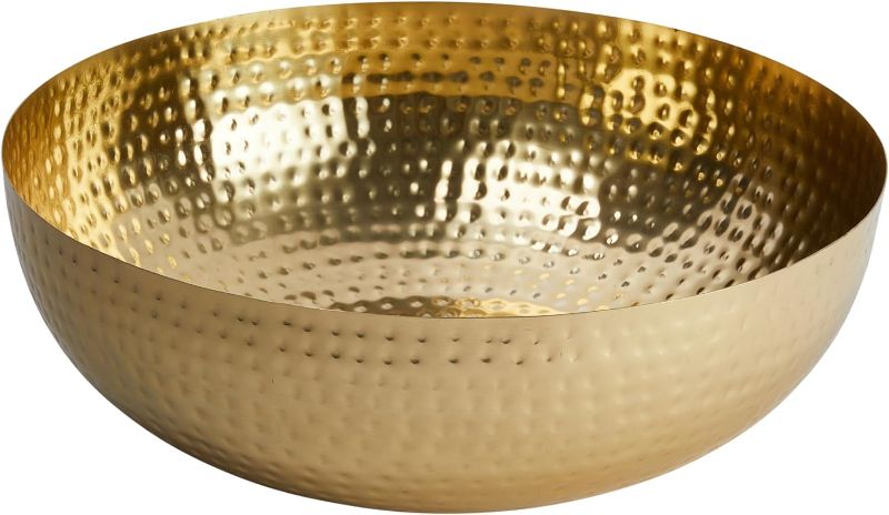 Photo 1 of Creative Co-Op Round Hammered Metal Bowl, Gold Finish, 14"
