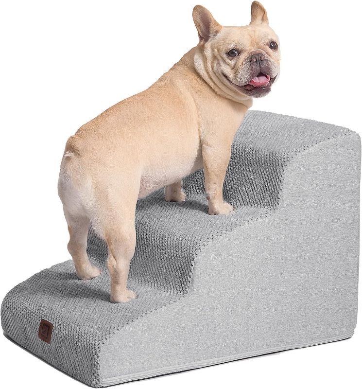 Photo 1 of **Minor Damage**EHEYCIGA Curved Dog Stairs for Small Dogs 15.7" H, 3-Step Dog Steps for Couch Sofa and Chair, Pet Stairs for Cats, Non-Slip Balanced Pet Steps Indoor, teal