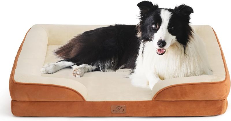 Photo 1 of **Minor Damage**Bedsure Orthopedic Dog Bed for Large Dogs - Big Washable Dog Sofa Bed Large, Supportive Foam Pet Couch Bed with Removable Washable Cover, Waterproof Lining and Nonskid Bottom, Caramel
