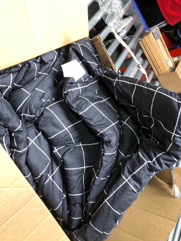 Photo 2 of *New Open**Andency Black Grid Comforter Set Queen Size (90x90 Inch), 3 Pieces(1 Grid Comforter and 2 Pillowcases), Summer Lightweight Microfiber Down Alternative Black Comforter with White Lines Black Queen (90*90 in)