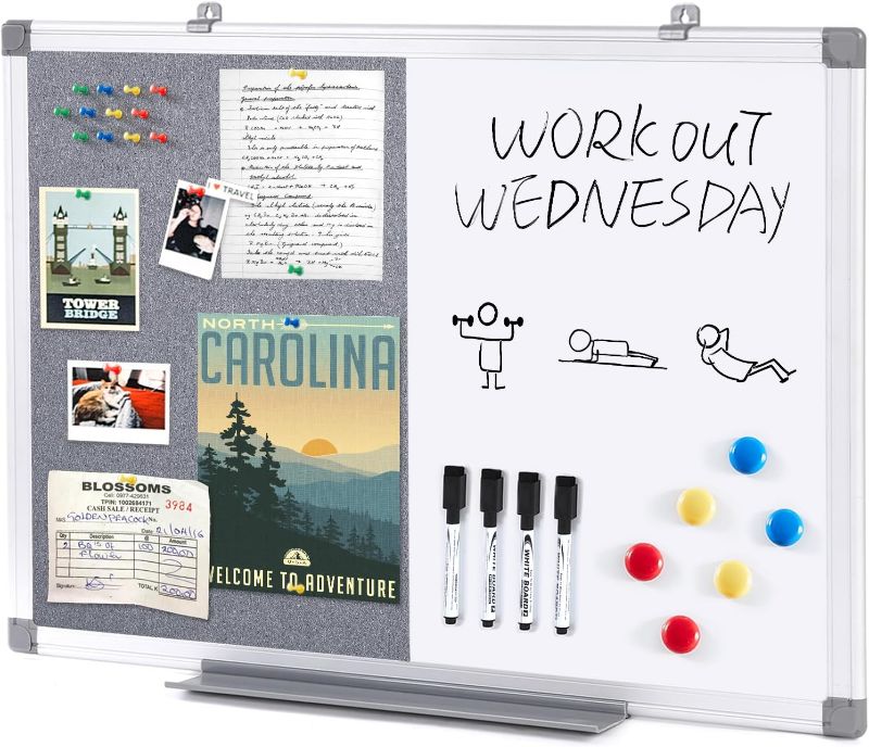 Photo 1 of 2 in 1 Combo Board Magnetic Whiteboard & Felt Board,Dry Erase Board Bulletin Board Vision Board for Wall,Home,School,Office,24x18inches Grey-vertical 24x18inches