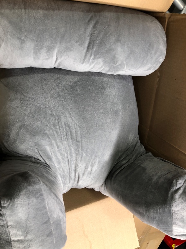 Photo 2 of **New Open**Husband Pillow XXL Dark Grey Backrest with Arms - Adult Reading Pillow Shredded Memory Foam, Ultra-Comfy Removable Microplush Cover & Detachable Neck Roll, Unmatched Support Bed Rest Sit Up Pillow
