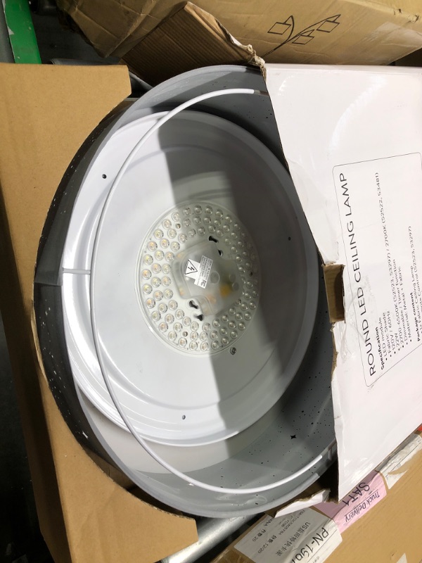 Photo 2 of **used**Navaris Flush Mount Ceiling Light - 15.75" Diameter Drum Lamp Shade Dimmable LED Fixture with Sparkling Star Effect and Remote Control - Light Gray