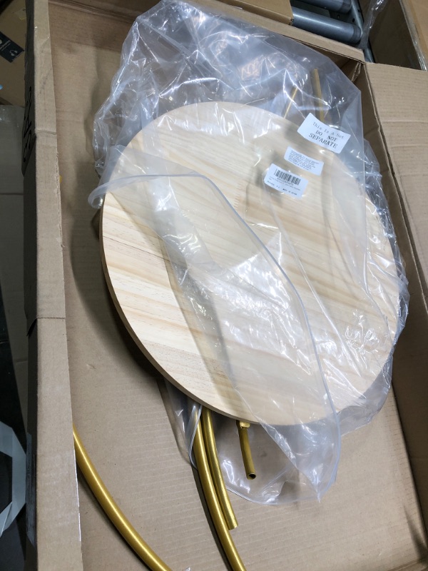 Photo 2 of **Missing Bits** Gold 20 Inch Metal Cake Stand with Wood Stand, Gold Tabletop Arch Metal Floral Hoop Centerpiece for Table, Cake Display Stand for Wedding Party Events Reception Decorations