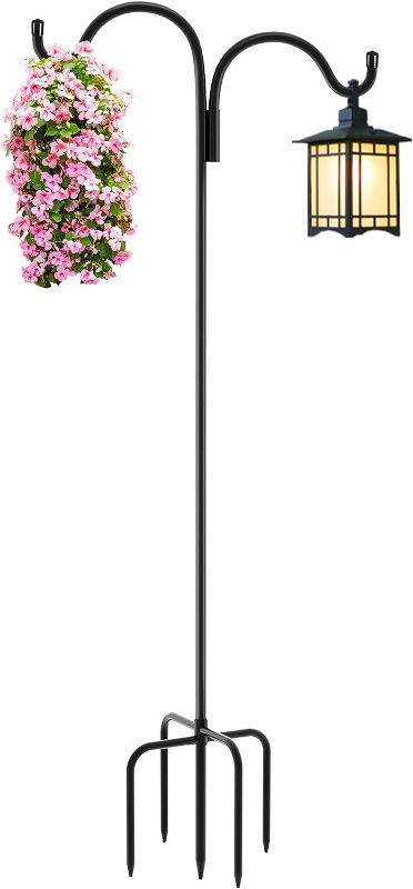 Photo 1 of **new open**Gtongoko 92 Inch Adjustable Double Shepherd Hook with 5 Prong Base, 5/8 Inch Thick Heavy Duty Bird Feeder Pole for Bird Feeder Lanterns Weddings Decor 1 Pack
