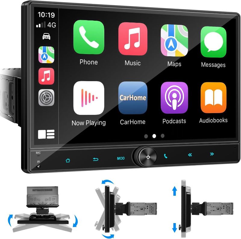 Photo 1 of Adjustable Single Din 10.5" HD Large Touchscreen Car Stereo?Apple Carplay and Android Auto,Surrounding Bluetooth Audio,Car Radio,Steering Wheel,Mirror Link,FM/AM/AUX/USB/SD for All Vehicles
