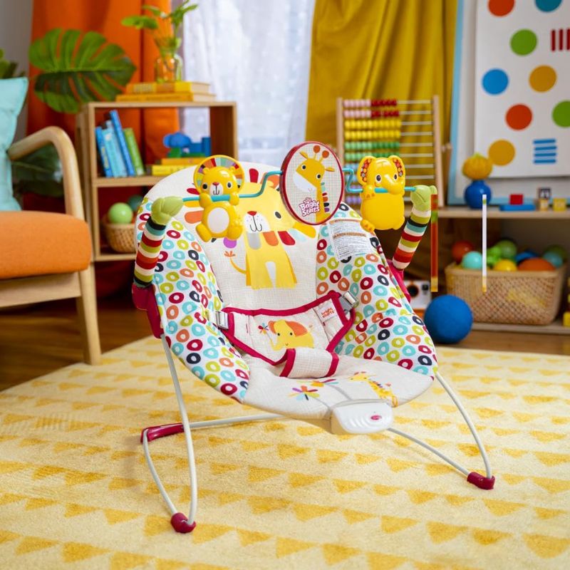 Photo 1 of Bright Starts Portable Baby Bouncer Soothing Vibrations Infant Seat with Removable -Toy Bar, 0-6 Months 6-20 lbs (Playful Pinwheels)
