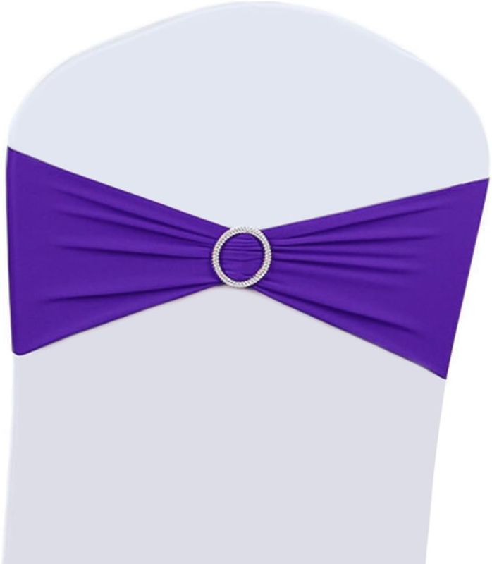 Photo 1 of 100PCS Wedding Chair Decorations Stretch Chair Bows and Sashes for Party Ceremony Reception Banquet Spandex Chair Covers slipcovers (100, Purple)
