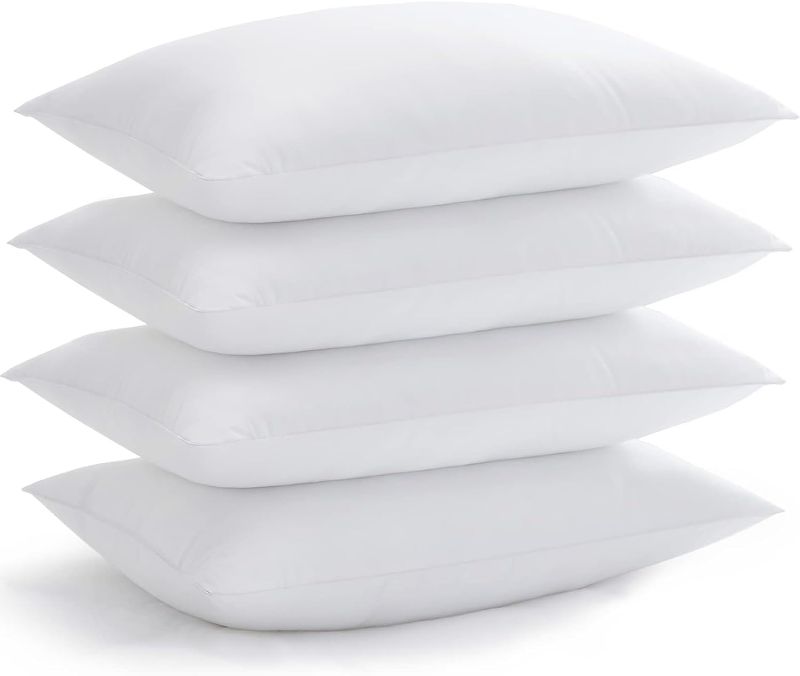 Photo 1 of *MISSING 1 PILLOW* Fluffy Soft Thin Flat Bed Pillows Standard Size Set of 4 Pack for Sleeping 20x26inches Stomach Back Sleeper, Pillow Hypoallergenic Skin Friendly Machine Washable 4 Pack Standard