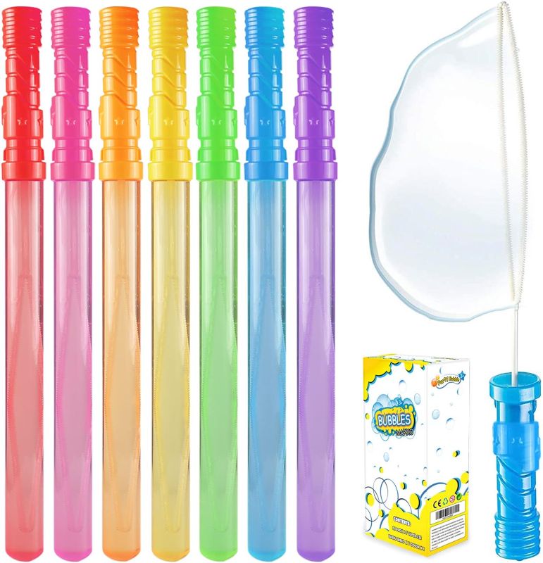 Photo 1 of Bubble Wand, 28 Pack 14’’ Big Bubble Wands Bulk(7 Colors), Non-Toxic Smelless Bubble Toy for Kid Child Birthday Party Favor Wedding Summer Outdoor Pool Activity Bathroom Bath Toys