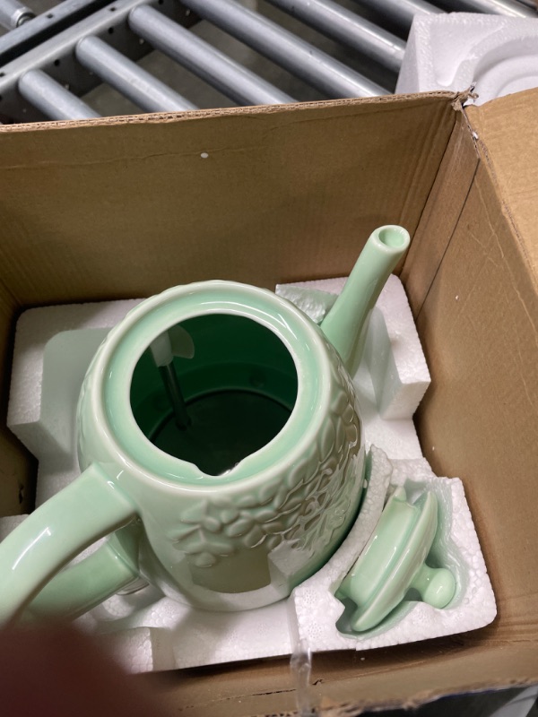 Photo 4 of **USED MINOR DAMAGE** Toptier Electric Ceramic Tea Kettle, Boil Water Quickly and Easily, Detachable Swivel Base & Boil Dry Protection, Carefree Auto Shut Off, 1 L, Green Leaf 1 LITER Light Green