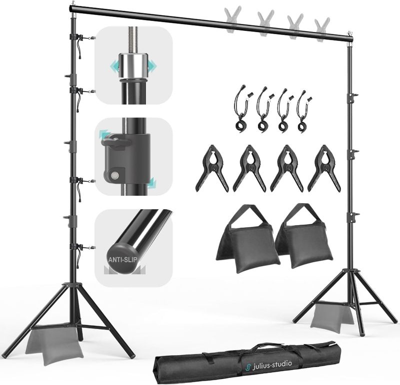 Photo 1 of **Missing parts**Julius Studio [Enhanced Heavy Duty] 10 x 10 ft. (W x H) Backdrop Stand Background Support System Accessory Kit, New Metal Cap Head, Upgrade Joints, Anti Slip Rubber Shoe, Photography Studio, JSAG660
