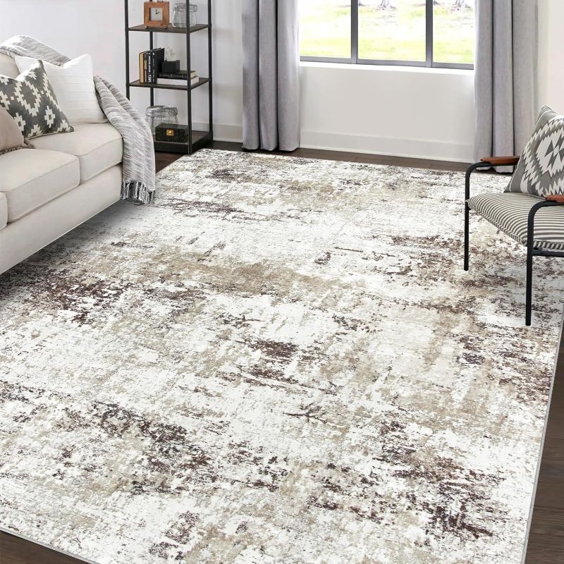 Photo 1 of **New Open**Area Rugs 9x12 Living Room: Large Modern Abstract Washable Rug Soft Indoor Anti Slip Carpet for Under Dining Table Bedroom Nursery Home Office Beige Brown 