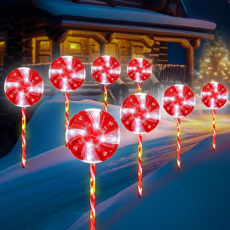 Photo 1 of **USED Incomplete **Enhon Lollipop Christmas Pathway Lights Outdoor, 6 Pack 29 Inch 160 LED Pathway Markers Lights with Stakes, Lighted Candy Decoration with 8 Light Modes for Xmas Holiday Party Patio (Red and White)