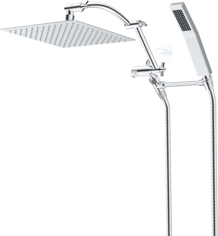 Photo 1 of 12 Inch (All Metal) Rain/Rainfall Shower Head With Handheld Spray, High-Pressure Dual Shower Head Combo With Adjustable Extension Arm, 3-Way Diverter - Height/Angle Adjustable(Brushed Nickel)