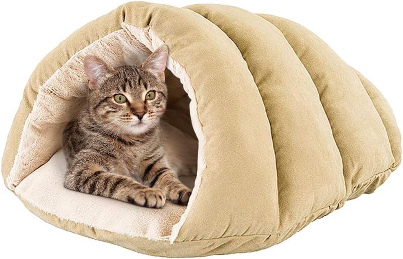 Photo 1 of **New OPen**SPOT Cuddle Cave Dog Bed for Cats & Small Dogs Calming & Cozy Covered Sleeping Cushion for Cuddlers & Burrowers, Tan, 22.0" L x 17.0" W x 10.0" Th
