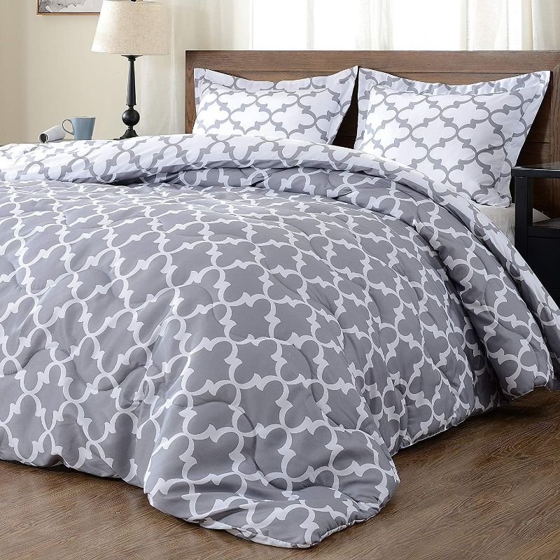 Photo 1 of **new  open**downluxe Printed Queen Comforter Set - Grey Queen/Full Comforter, Soft Bedding Sets for All Seasons -3 Pieces - 1 Comforter (88"x92") and 2 Pillow Shams(20"x26")
