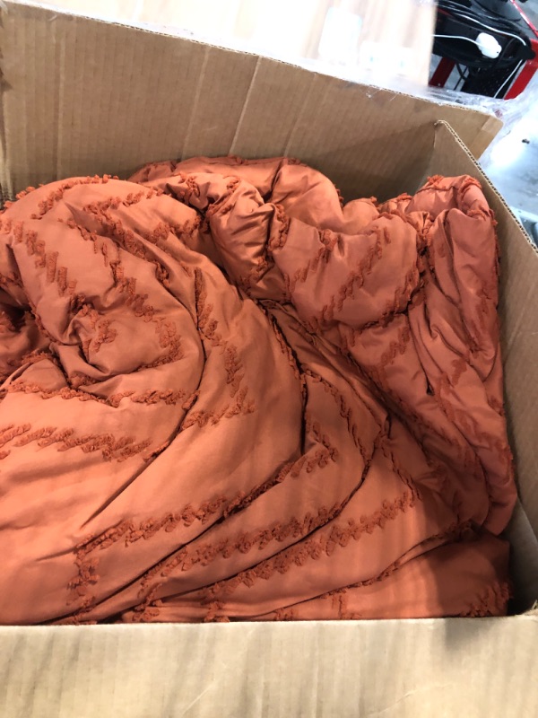 Photo 2 of **new open**Litanika Comforter King Size Set, Burnt Orange Boho Fall Lightweight Bedding Comforters & Sets for King Bed, 3 Pieces Chevron Tufted Bed Set King (104"x90") Terracotta
