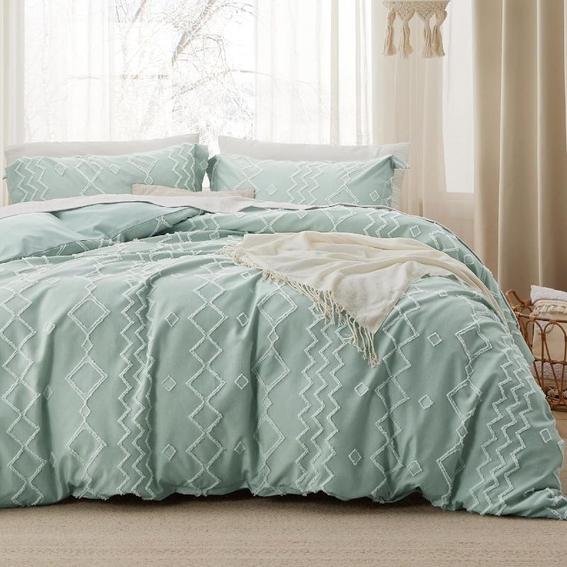 Photo 1 of **New OPen**Bedsure Boho Duvet Cover Queen - Cationic Dyed Tufted Duvet Cover, 3-Piece Shabby Chic Boho Bedding Duvet Cover for All Seasons (Sage Green, Queen, 90"x90")