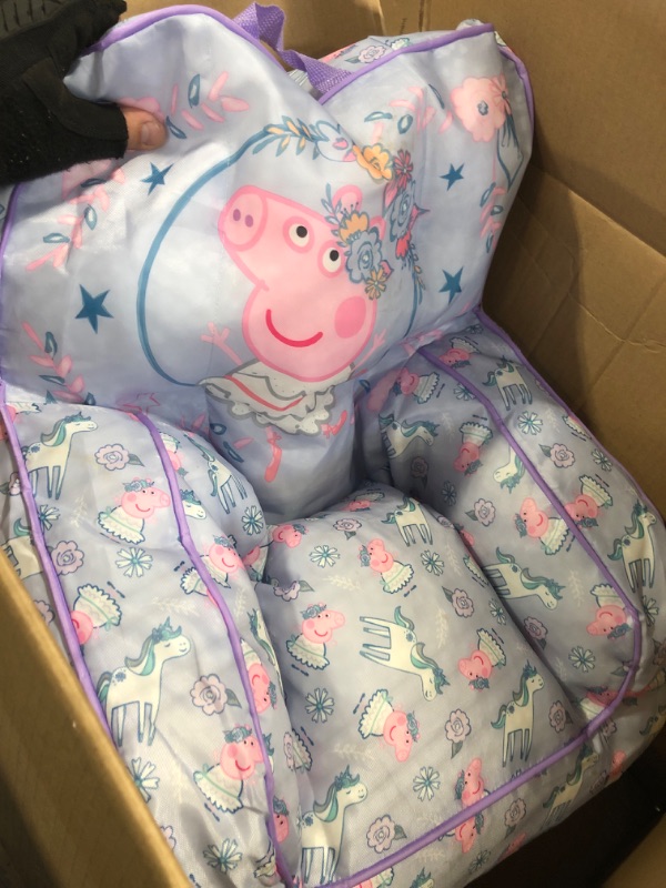 Photo 3 of ** DAMAGED **Idea Nuova Peppa Pig Toddler Nylon Bean Bag Chair with Piping & Top Carry Handle, Large
