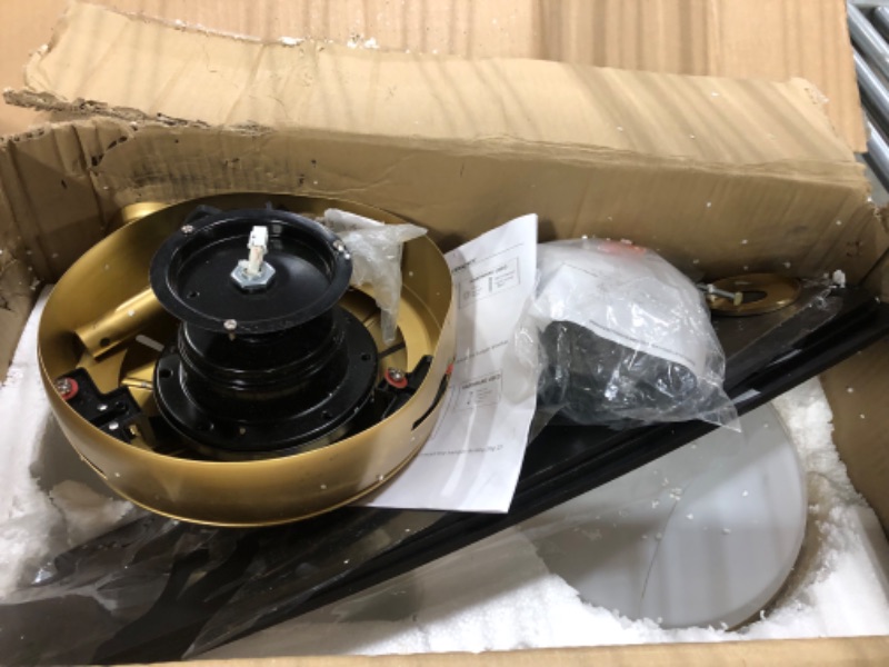 Photo 3 of **USED FOR PARTS** YOUKAIN Modern Ceiling Fan, 52 Inch Gold Ceiling Fan with Light and Remote Control, LED Ceiling Fan with 3 Matte Black Blades for Living room, Bedroom, Bathroom, 52-YJ273-BK