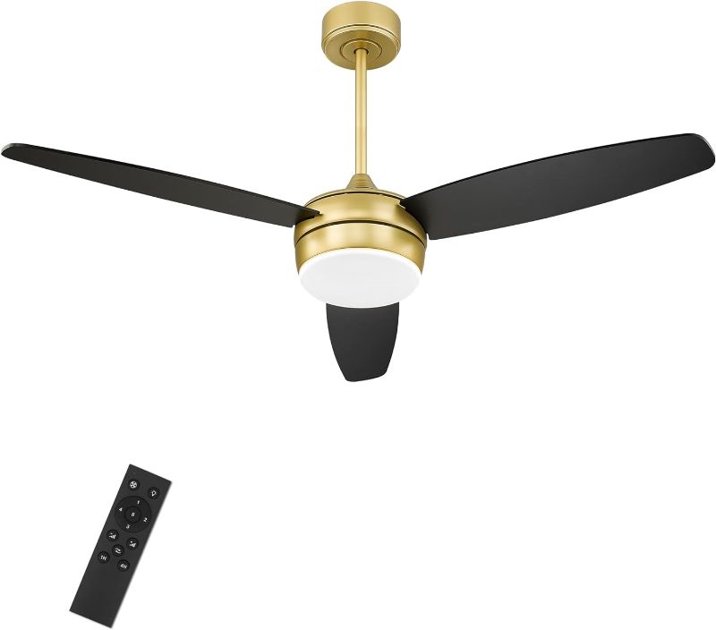 Photo 1 of **USED FOR PARTS** YOUKAIN Modern Ceiling Fan, 52 Inch Gold Ceiling Fan with Light and Remote Control, LED Ceiling Fan with 3 Matte Black Blades for Living room, Bedroom, Bathroom, 52-YJ273-BK