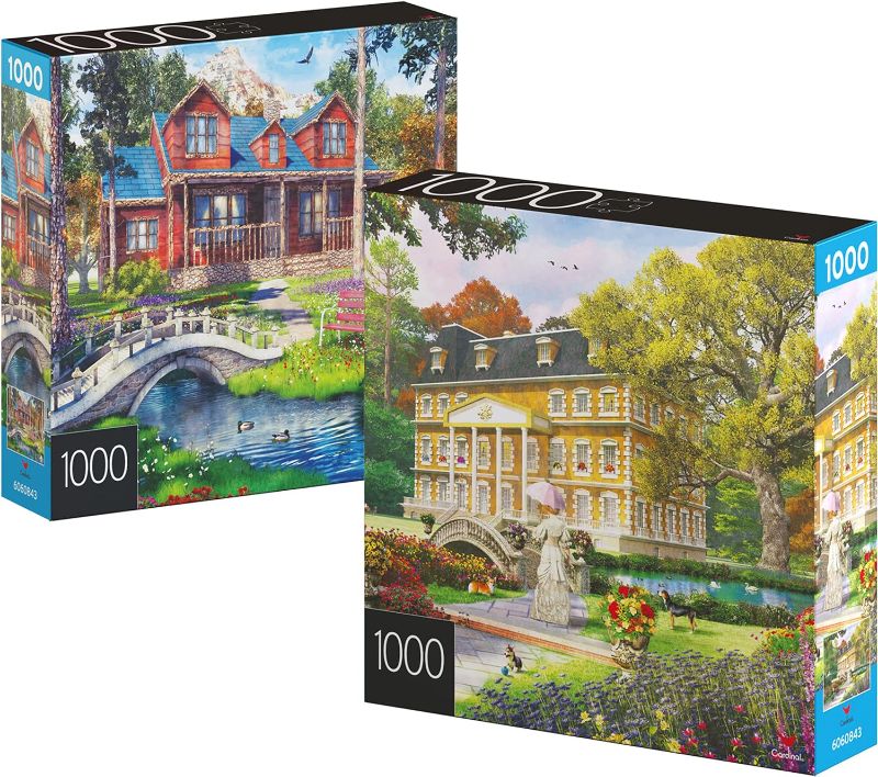 Photo 1 of 2-Pack of 1000-Piece Jigsaw Puzzles, Pine Cabin & Summer Estate, Puzzles for Adults and Kids Ages 8+, Amazon Exclusive
