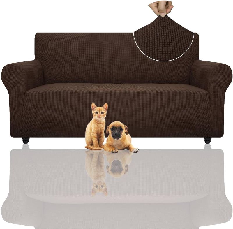 Photo 1 of ZNSAYOTX Super Stretch Couch Cover Universal Sofa Covers for Living Room Dogs Pet Friendly Furniture Protector Fitted Spandex Sofa Slipcovers with Anti Slip Foam Sticks (Coffee, Sofa)
