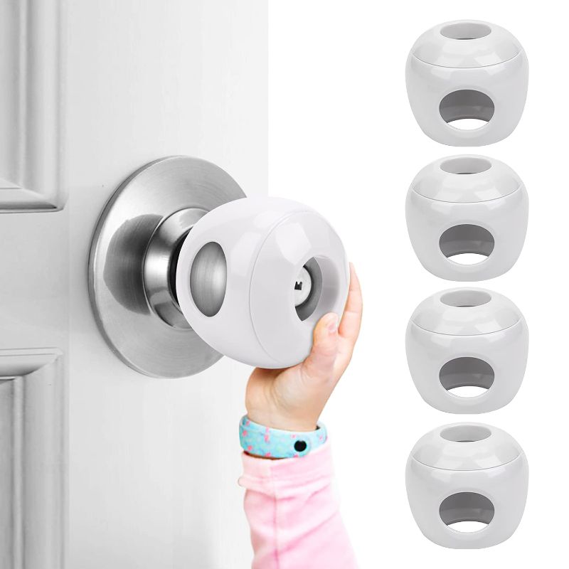 Photo 1 of Baby Safety Door Knob Covers 4 Pack Baby Safety Door Handle Protector Child Proof Door Knobs Door Safety for Kids Universal Fit Easy Grip Lockable Design One Hand Operation for Parents No Tools Needed
