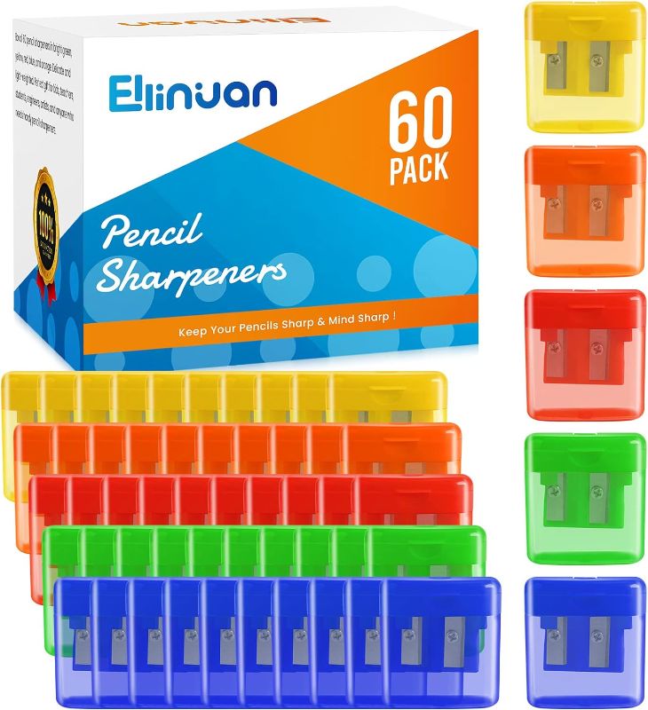 Photo 1 of 60 Pack Pencil Sharpeners Bulk - Double Hole Pencil Sharpener Manual with Cover for School Kids, Small Cute Pencil sharpeners Handheld for Students School Classroom Supplies
