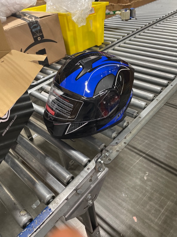 Photo 2 of 1Storm Motorcycle Modular Full Face Helmet Flip up Dual Visor Sun Shield: HB89 Arrow Blue Arrow Blue Large