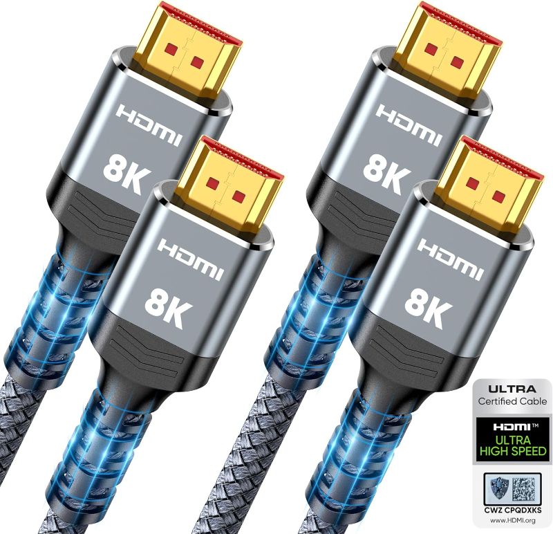 Photo 1 of 10K 8K HDMI 2.1 Cable 2-Pack 6.6FT, Highwings Certified Ultra High Speed HDMI Cord, Support 4K@120Hz 8K@60Hz,Compatible with Roku TV/HDTV/PS5/Blu-ray
