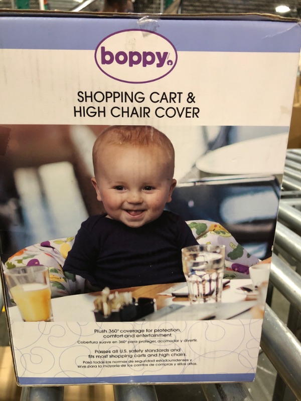 Photo 3 of Boppy Shopping Cart and High Chair Cover, Multi-color Farmers Market Veggies, with Changeable SlideLine Carrot Toy, Plush Comfort with 2-point Safety Belt, Wipeable and Machine Washable, 6-48 Months