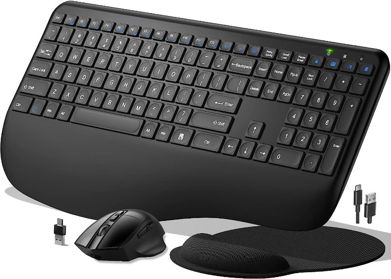 Photo 1 of Ergonomic Wireless Keyboard and Mouse, 2.4G Rechargeable Full Size Keyboard Mouse Set with Wrist Support Mouse Pad , Multi-Device, Windows/Mac/Android(Black) 