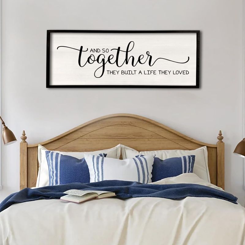 Photo 1 of And So Together They Built A Life They Loved Wall Decor 24''×10'' Large Framed Farmhouse Wood Sign for Bedroom Above Bed Living Room Wall Art Modern Hanging Decoration (Black) 