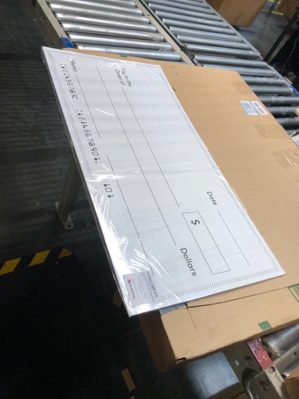 Photo 1 of Giant Fake Award Presentation Dry Erase Check - 16" x 32" - Large Novelty Endowment Check for Endowment, Donations, Fundraiser - Big Blank Oversized Raffle Sweepstakes Reward Winners Check Dry Erase Reusable