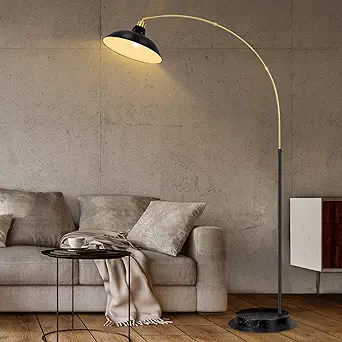 Photo 1 of Arc Floor Lamp for Living Room, Marble Base Standing Lamp - Black Gold Floor Lamps with 360° Rotatable Arm, Industrial Tall Lamp Metal Material, Reading Lamp for Bedroom Couch Sofa Desk