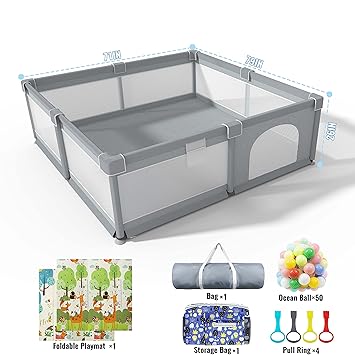 Photo 1 of Baby Playpen 79" X 71" , LUTIKIANG Play Yard for Babies and Toddlers with Mat, Safety Extra Large Baby Fence Area, Indoor & Outdoor Kids Activity Play Center with Anti-Slip Suckers and Zipper Gate. 79"*71"