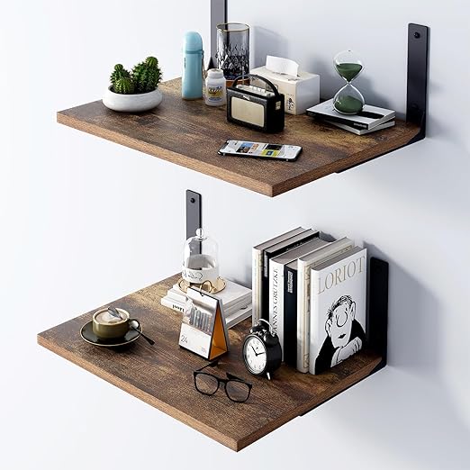 Photo 1 of Inforth Floating Shelves for Wall Display, 12” Deep Wall Mounted Shelves for Living Room, Bedroom, Kitchen, Office Decor, Modern Hanging Bookshelf, Storage and Display Shelf Set (Rustic Brown)