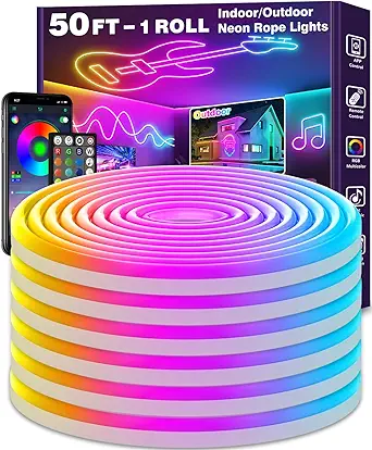 Photo 1 of 50Ft Led Neon Rope Lights,Flexible Led Rope Lights,Multiple Modes,IP68 Outdoor RGB Neon Lights Waterproof,Music Sync Gaming Led Neon Strip Lights for Bedroom Indoor (50FT)