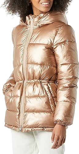 Photo 1 of Amazon Essentials Women's Heavyweight Puffer Jacket with Drawstring Waist Large Metallic Taupe