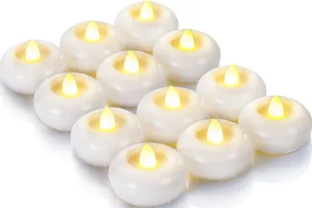 Photo 1 of Homemory 12 Pack 2” Flameless Led Floating Candles, 100+ Hour Battery Operated Flickering Waterproof Tealights for Cylinder Vases, Centerpieces at Wedding, Party, Pool, Holiday 