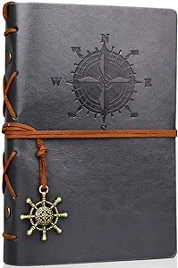 Photo 1 of Vintage Leather Journal Travelers Notebook Refillable Journals Refillable Diary Planner Writing Notepad A6 Note Book for Men & Women, No Lines, 7 x 5 inches, 80 Sheets/ 160 Pages