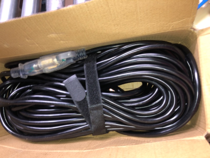 Photo 1 of 16/3 Gauge Black Outdoor Extension Cord 100 ft Waterproof with Lighted Indicator, Cold Weatherproof -40°C, Flexible 3 Prong Long Extension Cord Outside,10A 1250W 16AWG SJTW, ETL Listed PlugSaf 100FT 16/3 Extension Cord Black