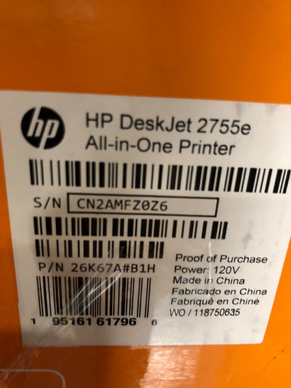 Photo 4 of HP DeskJet 2755e Wireless Color All-in-One Printer with bonus 6 months Instant Ink (26K67A), white