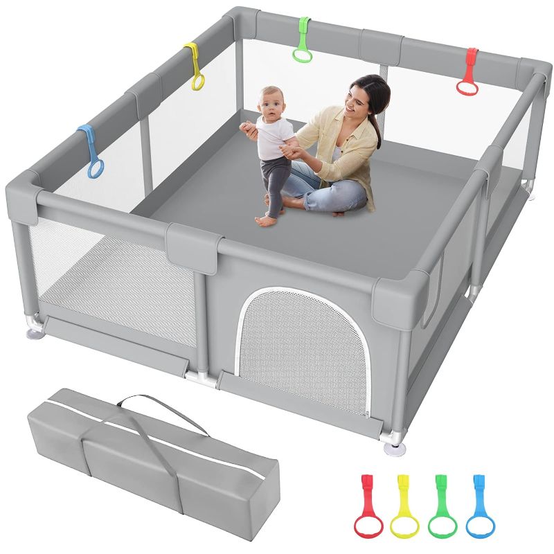 Photo 1 of  Zimmoo Baby Playpen, 71"x59" Extra Large Playpen for Babies and Toddlers Baby Playards with Zipper Gate, Safety Baby Play Pen with Soft Breathable Mesh Indoor & Outdoor Kids Activity Center 