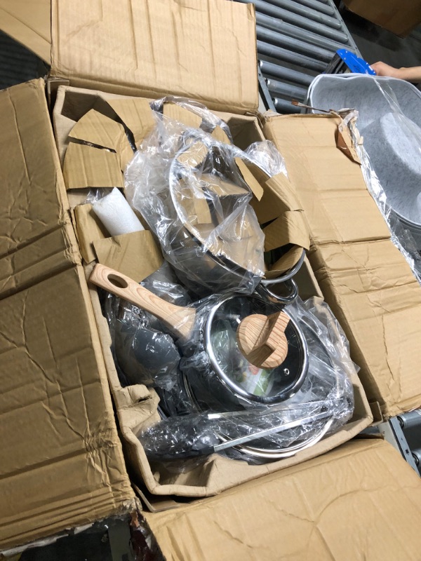 Photo 1 of **USED**  SODAY Pots and Pans Set, Nonstick Kitchen Cookware Sets, 12 Pcs Induction Cookware Granite Cooking Set with PFOS & PFOA Free Frying Pans, Saucepans, Steamer Silicone Shovel Spoon & Tongs (Black)