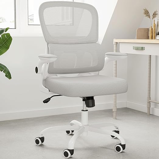 Photo 1 of Soohow Ergonomic Home Office Chair, Mesh Desk Chair with Lumbar Support, Comfy Computer Desk Chair with Flip Armrest Rolling Wheels, Grey.