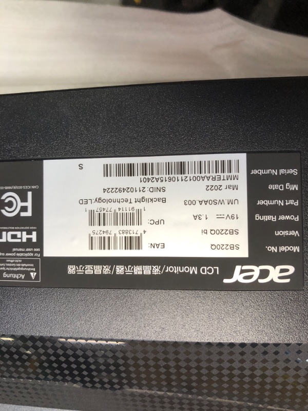 Photo 4 of Acer SB220Q Bi 21.5" Full HD (1920x1080) IPS Ultra-Thin Zero Frame Monitor